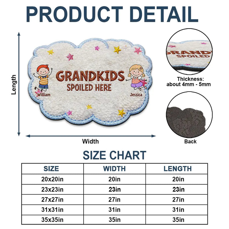 Gift For Grandma,Gift For Grandpa,Grandpa - Grandkids,Grandma - Grandkids,Gift For Women,Gift For Men,Happy,Stick Figure,Pet Lovers - Faux Embroidery Effect Stick Figures Spoiled Grandkids Live Here - Personalized Custom Shaped Doormat