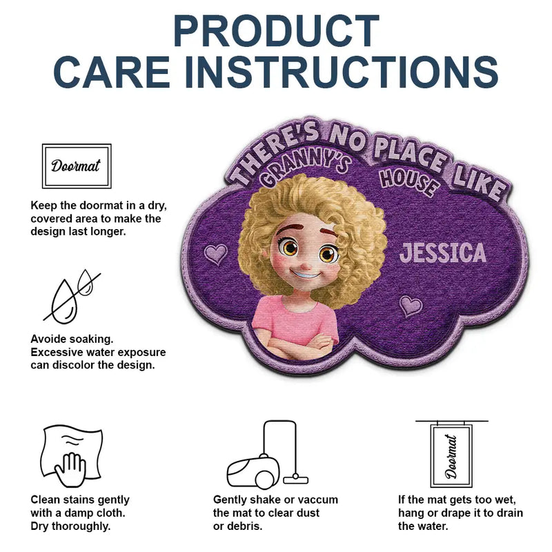 Gift For Grandma,Gift For Grandpa,Grandpa - Grandkids,Grandma - Grandkids,Gift For Women,Gift For Men,Happy,Pet Lovers,Dog Lovers,Cat Lovers - Faux Embroidery Effect There's No Place Like Grandma's House - Personalized Custom Shaped Doormat