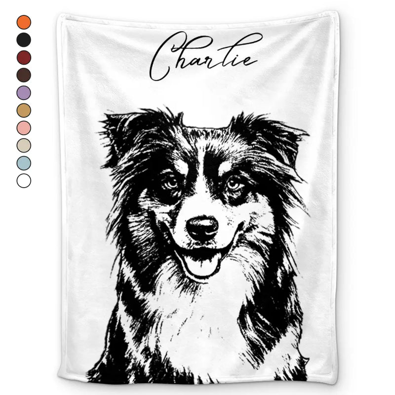 Family,Gift For Bestie,Dog Lovers,Cat Lovers,Happy,Custom Photo,Gift For Mother,Gift For Father - Custom Photo Pencil Sketch Family Dog Cat Portrait - Personalized Fleece Blanket, Sherpa Blanket