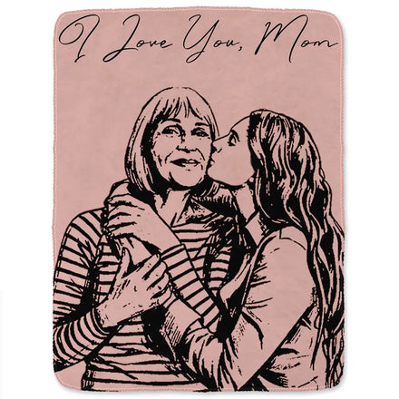 Custom Photo Pencil Sketch Family Dog Cat Portrait - Personalized Fleece Blanket, Sherpa Blanket