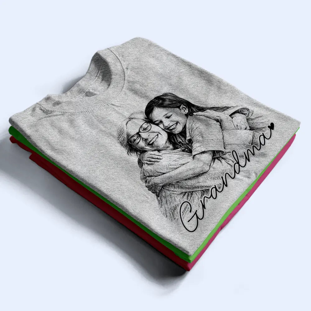 Family,Gift For Bestie,Dog Lovers,Cat Lovers,Happy,Custom Photo,Gift For Mother,Gift For Father - Custom Photo Pencil Sketch Family Besties Dog Cat Portrait - Personalized T Shirt