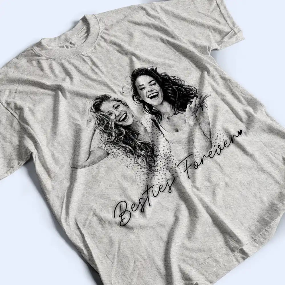 Family,Gift For Bestie,Dog Lovers,Cat Lovers,Happy,Custom Photo,Gift For Mother,Gift For Father - Custom Photo Pencil Sketch Family Besties Dog Cat Portrait - Personalized T Shirt