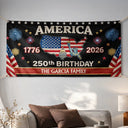 Family,Parents,Happy,America 250th - Faux Embroidery Effect 250th Birthday America Family Name - Personalized Horizontal Banner