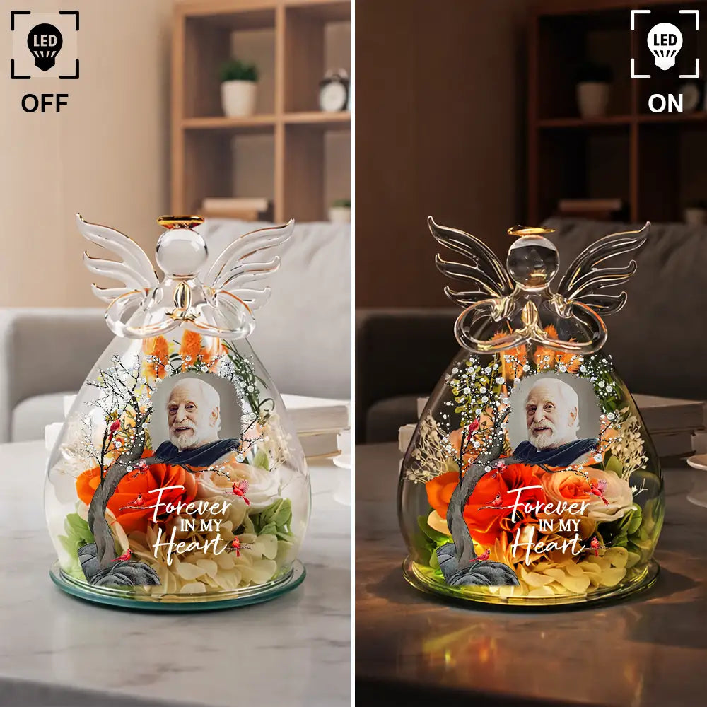 Memorial,Custom Photo,Gift For Mother,Family,Sad,Photo - Custom Photo Memorial I Have An Angel Watching Over Me - Personalized Flower In Glass Angel Figurine