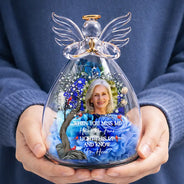 Memorial,Custom Photo,Gift For Mother,Family,Sad,Photo - Custom Photo Memorial I Have An Angel Watching Over Me - Personalized Flower In Glass Angel Figurine