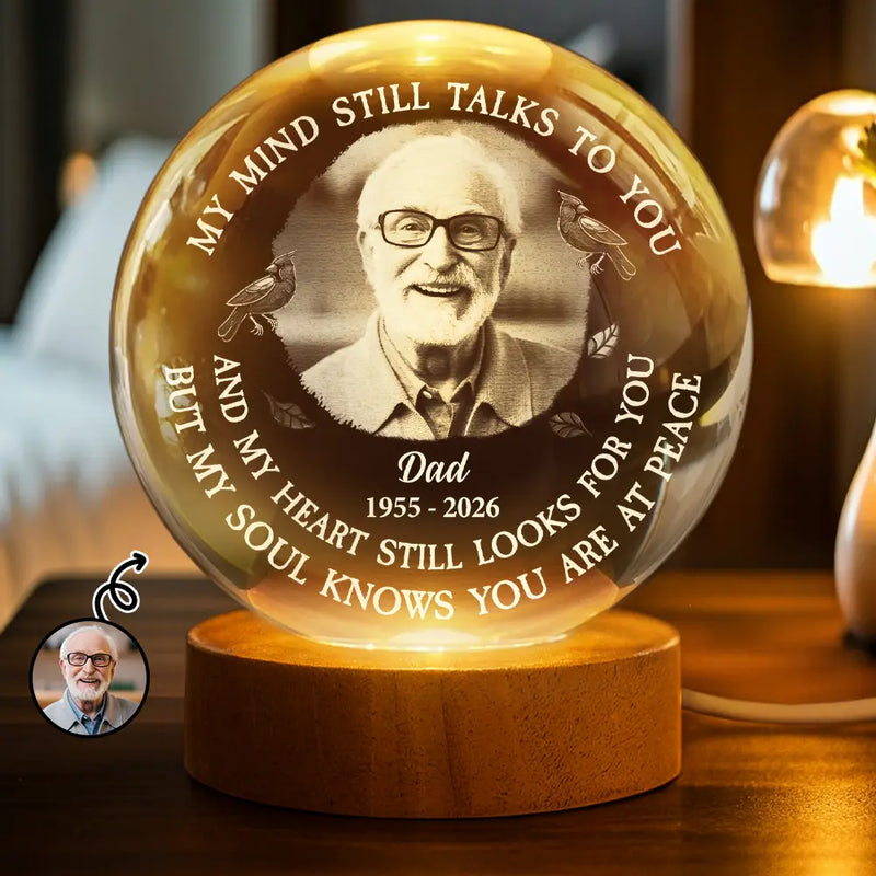Memorial,Sad,Family - Custom Photo Memorial My Mind Still Talks To You - Personalized Crystal Globe Lamp