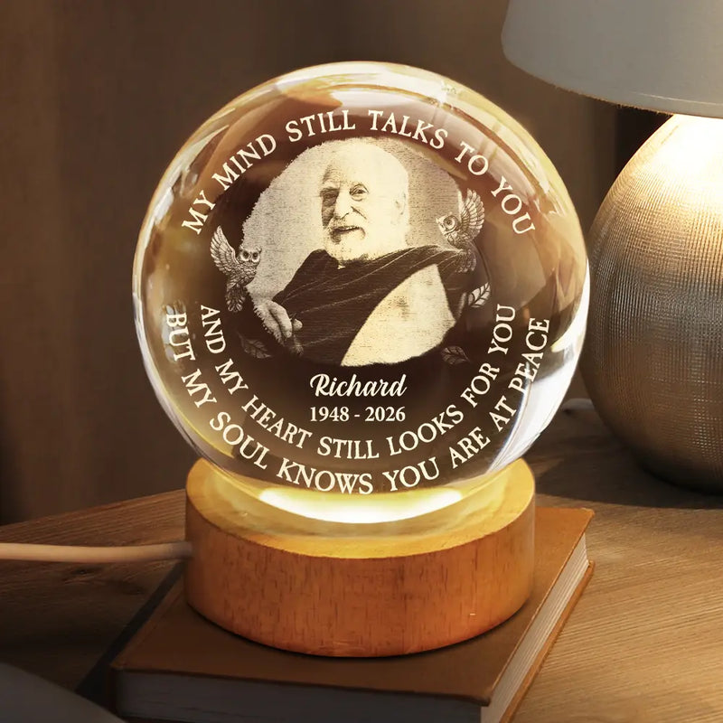 Memorial,Sad,Family - Custom Photo Memorial My Mind Still Talks To You - Personalized Crystal Globe Lamp