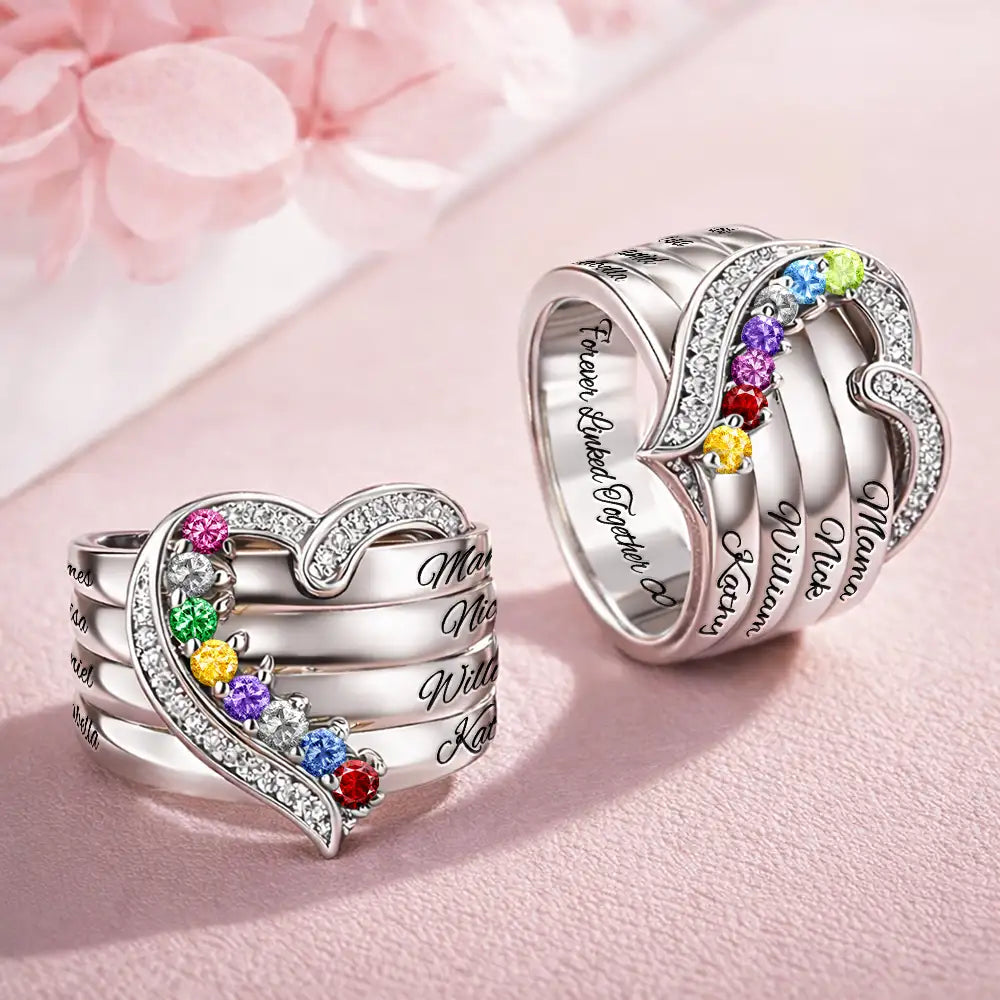 Gift For Mother,Love,Mom - Daughters (Adult),Happy,Gift For Daughter - Custom Gemstones Love You Always Mom And Daughters - Personalized Birthstone Heart Ring