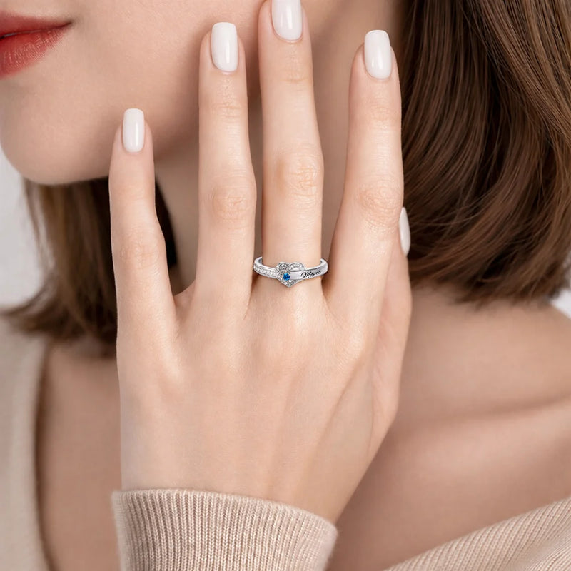 Gift For Mother,Love,Mom - Daughters (Adult),Happy,Gift For Daughter - Custom Gemstones Love You Always Mom And Daughters - Personalized Birthstone Heart Ring