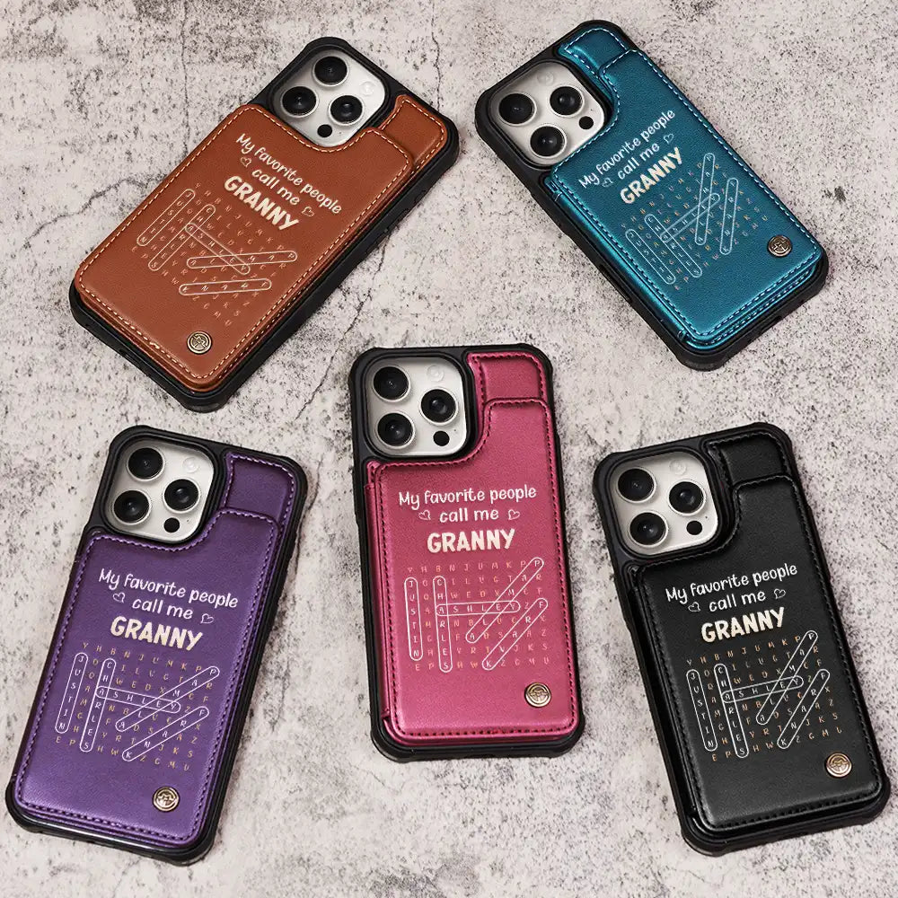 Gift For Grandma,Love,Top Market,Word Search Puzzle - Word Search Puzzle Grandma Abuela My Favorite People Call Me - Personalized Leather Flip Wallet Phone Case