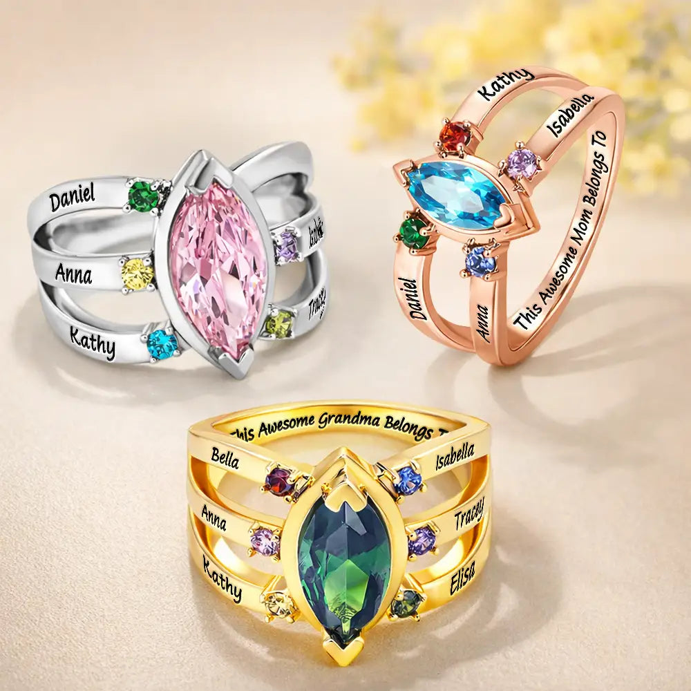 Gift For Women,Gift For Yourself,Gift For Mother,Love,Happy,Gift For Grandma,Non-Eng - This Awesome Mom Belongs Engraved With Kids Name Gemstones - Personalized Birthstone Ring