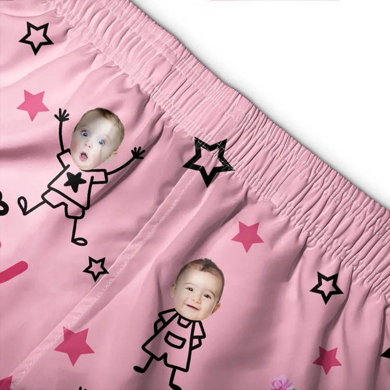 Gift For Grandma,Gift For Mother,Love,Stick Figure,Non-Eng,Photo,Icon - Custom Photo This Grandma Mom Belongs To Kids Pet - Personalized Women Beach Shorts