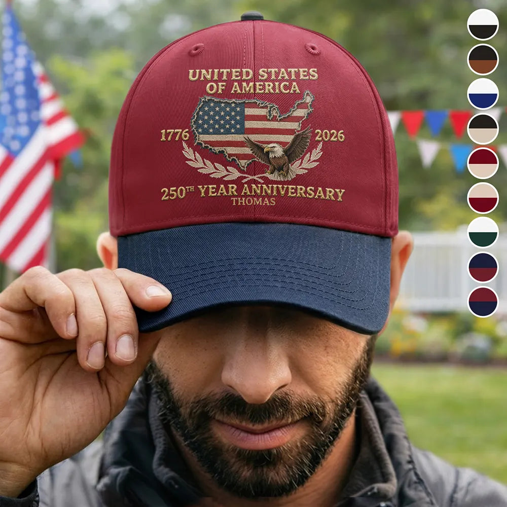 Faux Embroidery Effect Patriotic USA 250th Anniversary - Personalized Two Tone Cap