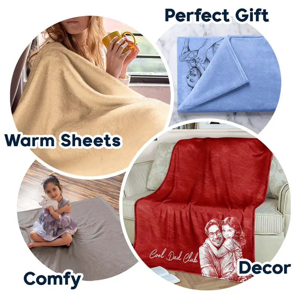 Gift For Father,Gift For Grandpa,Non-Eng,Photo - Pencil Sketch,Proud - Custom Photo Pencil Sketch Best Dad Grandpa Ever Family Portrait - Personalized Fleece Blanket, Sherpa Blanket