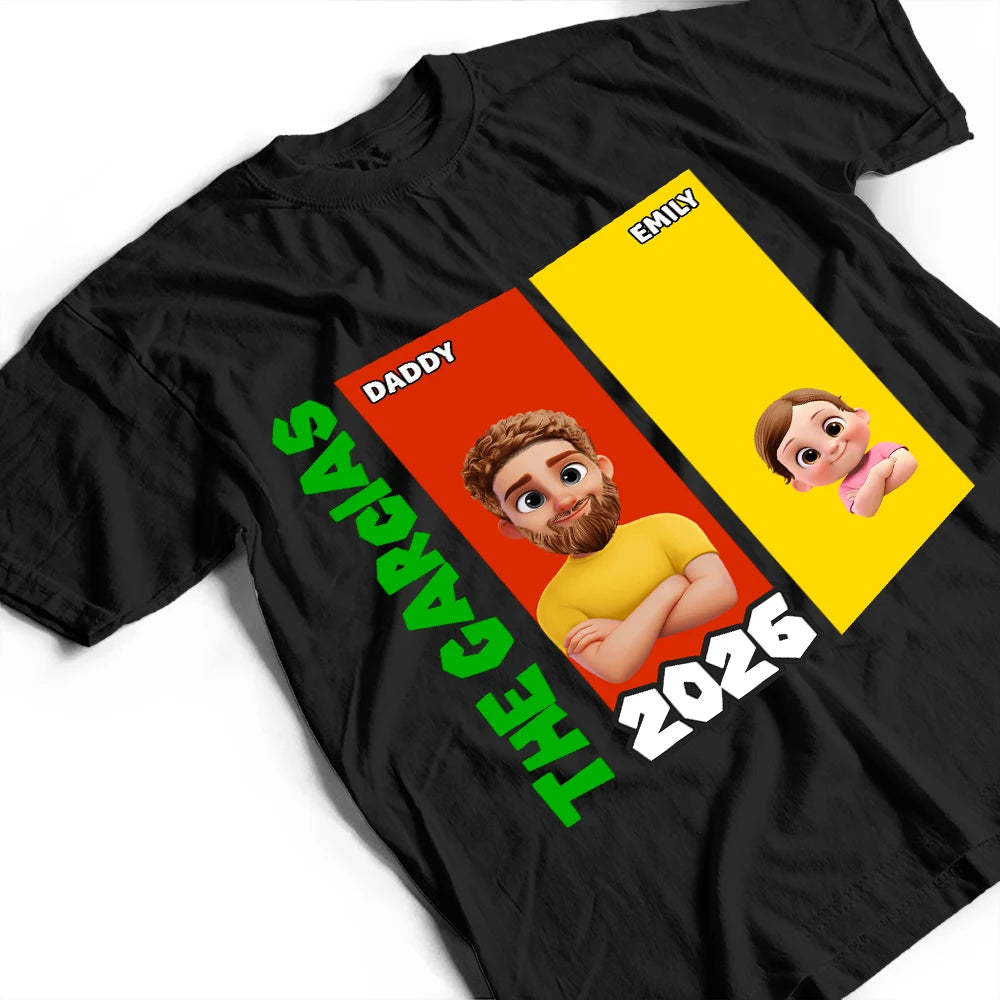 Gift For Father,Gift For Grandpa,Non-Eng,Vector,Proud - Family Name Basic Color Arcade Theme - Personalized T Shirt