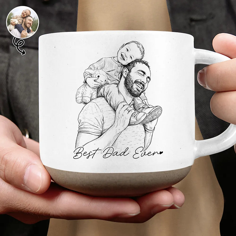 Gift For Father,Gift For Grandpa,Non-Eng,Photo - Pencil Sketch,Proud - Custom Photo Pencil Sketch Best Dad Grandpa Ever Family Portrait - Personalized Pottery Mug