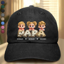 Gift For Grandpa,Grandpa - Grandkids,Gift For Father,Dad - Children,Non-Eng,Vector,Adorable - Vintage Map Grandpa Papa Dad 3D Effect Kids - Personalized Vintage Washed Denim Cap