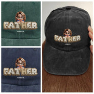 Gift For Grandpa,Grandpa - Grandkids,Gift For Father,Dad - Children,Non-Eng,Vector,Adorable - Vintage Map Grandpa Papa Dad 3D Effect Kids - Personalized Vintage Washed Denim Cap