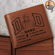Gift For Father,Custom Photo,Art Design,Humorous,Photo - Pencil Sketch - Bold - Custom Photo Bold Sketch Dad Bank Funny Always Open Fast No Interest - Personalized Leather Wallet