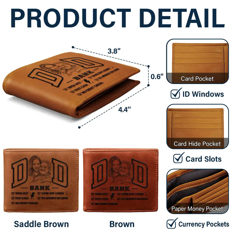 Gift For Father,Custom Photo,Art Design,Humorous,Photo - Pencil Sketch - Bold - Custom Photo Bold Sketch Dad Bank Funny Always Open Fast No Interest - Personalized Leather Wallet