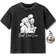 Gift For Father,Custom Photo,Art Design,Sentimental,Photo - Pencil Sketch - Dark BG,Photo - Ink Drawing - Custom Photo White Pencil Sketch Art Ink Drawing Best Dad Mom Ever - Personalized Vintage Washed T Shirt