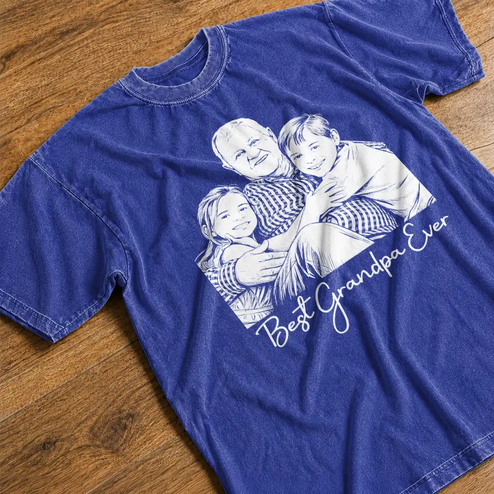 Gift For Father,Custom Photo,Art Design,Sentimental,Photo - Pencil Sketch - Dark BG,Photo - Ink Drawing - Custom Photo White Pencil Sketch Art Ink Drawing Best Dad Mom Ever - Personalized Vintage Washed T Shirt