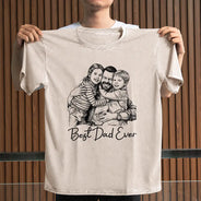 Gift For Father,Custom Photo,Art Design,Sentimental,Photo - Pencil Sketch - Dark BG,Photo - Ink Drawing - Custom Photo White Pencil Sketch Art Ink Drawing Best Dad Mom Ever - Personalized Vintage Washed T Shirt