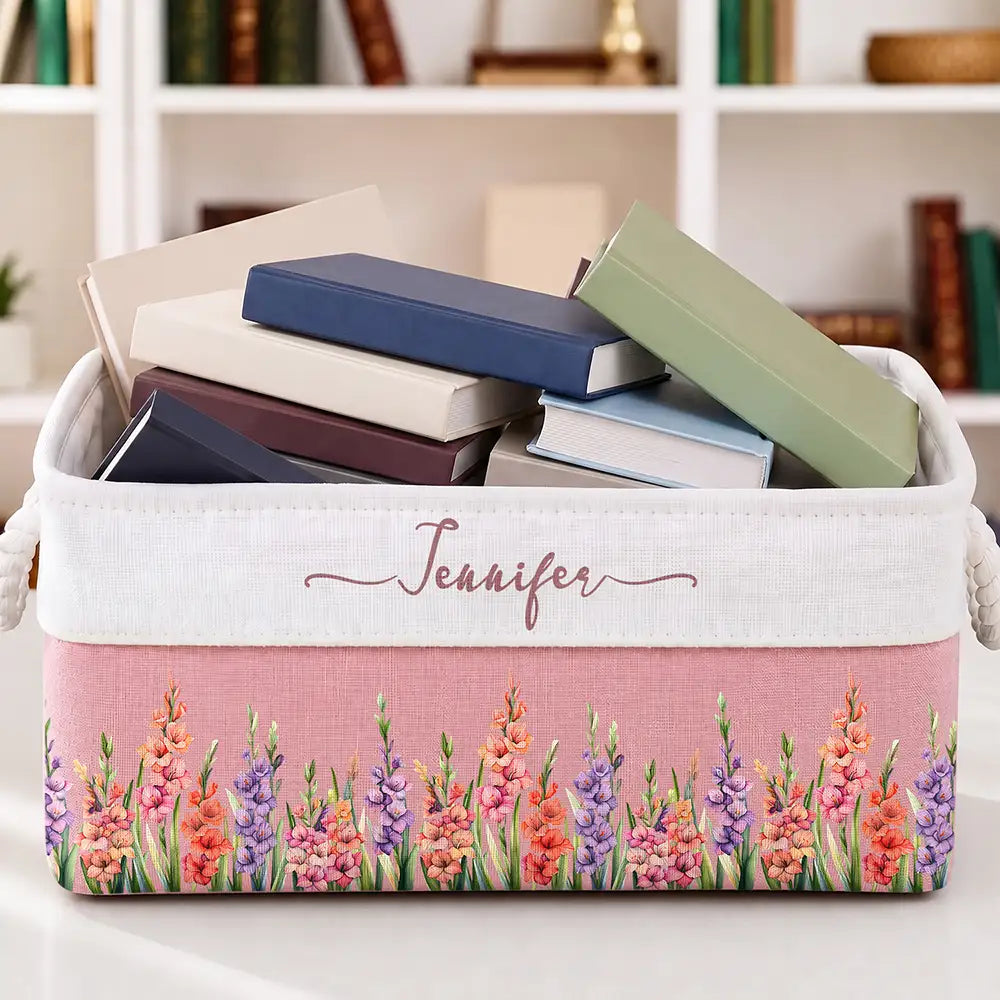Birth Month Flower Watercolor Blooming In Love - Personalized Storage Basket