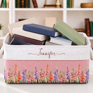 Birth Month Flower Watercolor Blooming In Love - Personalized Storage Basket