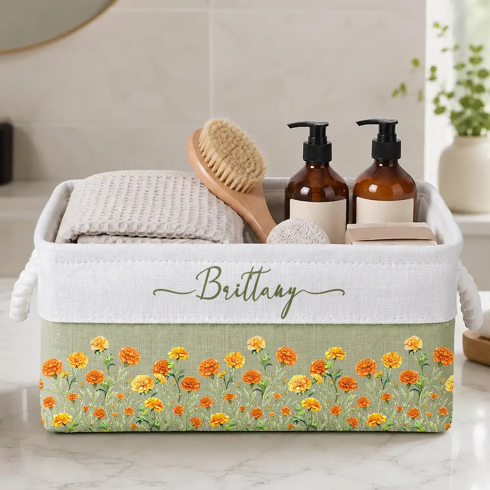 Birth Month Flower Watercolor Blooming In Love - Personalized Storage Basket