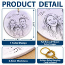 Art Design, Christmas, Family, Photo - Pencil Sketch - Remove BG, Happy - Custom Photo Pencil Sketch Family Couple Dog Cat Portrait - Personalized Circle Ceramic Ornament