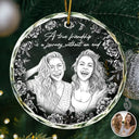 Art Design, Gift For Bestie, Christmas, Photo - Pencil Sketch - White BG, Happy - Custom Photo Pencil Sketch Art A True Friendship Is A Journey Without An End - Personalized Circle Glass Ornament