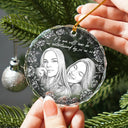 Art Design, Gift For Bestie, Christmas, Photo - Pencil Sketch - White BG, Happy - Custom Photo Pencil Sketch Art A True Friendship Is A Journey Without An End - Personalized Circle Glass Ornament