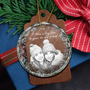 Art Design, Gift For Bestie, Christmas, Photo - Pencil Sketch - White BG, Happy - Custom Photo Pencil Sketch Art A True Friendship Is A Journey Without An End - Personalized Circle Glass Ornament