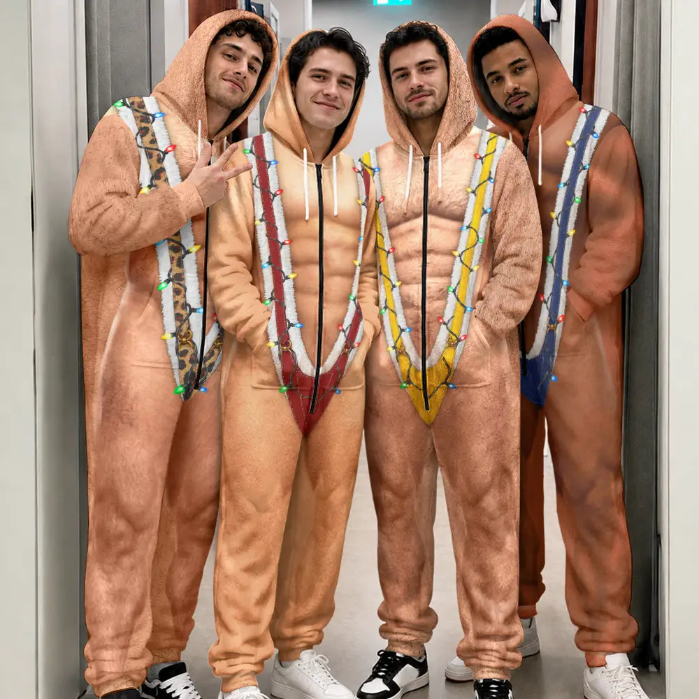 Christmas,Humorous,Gift For Men,Gift For Yourself,Icon - Funny Santa Hairy Body Gifts For Husband Dad Grandpa Brother - Personalized Overall Onesie Hooded Jumpsuit