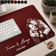 Art Design,Custom Photo,Gift For Men,Gift For Yourself,Gifts For Him,Happy,Photo - Pencil Sketch - Dark BG,Top Market - Anniversary Gift For Husband Boyfriend - Personalized Custom Photo Pencil Sketch Couple Portrait Leather Desk Mat