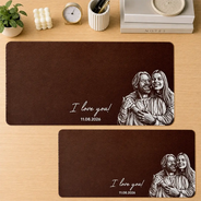Art Design,Custom Photo,Gift For Men,Gift For Yourself,Gifts For Him,Happy,Photo - Pencil Sketch - Dark BG,Top Market - Anniversary Gift For Husband Boyfriend - Personalized Custom Photo Pencil Sketch Couple Portrait Leather Desk Mat