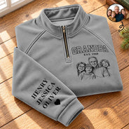 Art Design,Custom Photo,Gift For Grandpa,Gifts For Him,Happy,Photo - Pencil Sketch - Remove BG - Gift For Grandpa Papa - Personalized Custom Photo Pencil Sketch Grandkids Names Quarter Zip Sweatshirt