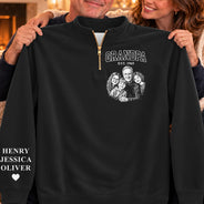Art Design,Custom Photo,Gift For Grandpa,Gifts For Him,Happy,Photo - Pencil Sketch - Remove BG - Gift For Grandpa Papa - Personalized Custom Photo Pencil Sketch Grandkids Names Quarter Zip Sweatshirt