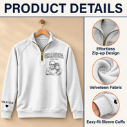 Art Design,Custom Photo,Gift For Grandpa,Gifts For Him,Happy,Photo - Pencil Sketch - Remove BG - Gift For Grandpa Papa - Personalized Custom Photo Pencil Sketch Grandkids Names Quarter Zip Sweatshirt