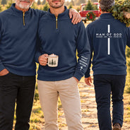 Custom Text,Gift For Grandpa,Gifts For Him,Happy - Pride Christian Gifts For Men, Husband, Dad - Personalized Man Of God Quarter Zip Sweatshirt