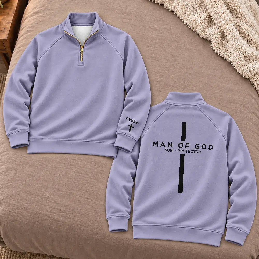 Custom Text,Gift For Grandpa,Gifts For Him,Happy - Pride Christian Gifts For Men, Husband, Dad - Personalized Man Of God Quarter Zip Sweatshirt