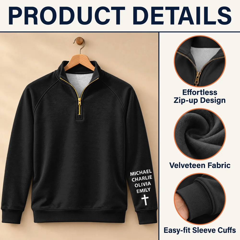 Custom Text,Gift For Grandpa,Gifts For Him,Happy - Pride Christian Gifts For Men, Husband, Dad - Personalized Man Of God Quarter Zip Sweatshirt