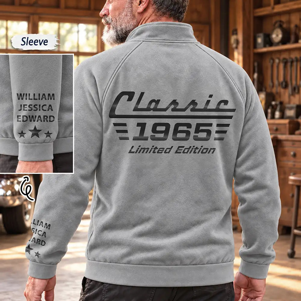 Car,Custom Text,Gift For Men,Gift For Yourself,Gifts For Him,Happy,Truck - Vintage Gift For Him, Dad, Husband, Grandpa - Personalized Classic Car Limited Edition Quarter Zip Sweatshirt