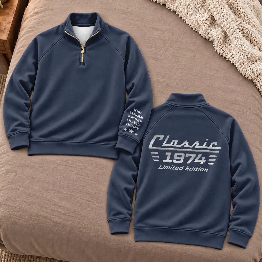 Car,Custom Text,Gift For Men,Gift For Yourself,Gifts For Him,Happy,Truck - Vintage Gift For Him, Dad, Husband, Grandpa - Personalized Classic Car Limited Edition Quarter Zip Sweatshirt
