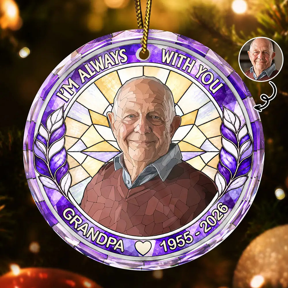 Art Design,Christmas,Custom Photo,Family,Memorial,Memorial Loved One,Photo - Stained Glass,Sympathetic - Memorial Sympathy Gift For Lost Of Loved One - Personalized Custom Photo Forever In Our Hearts Circle Glass Ornament