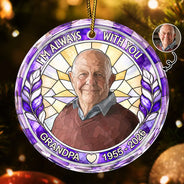 Art Design,Christmas,Custom Photo,Family,Memorial,Memorial Loved One,Photo - Stained Glass,Sympathetic - Memorial Sympathy Gift For Lost Of Loved One - Personalized Custom Photo Forever In Our Hearts Circle Glass Ornament