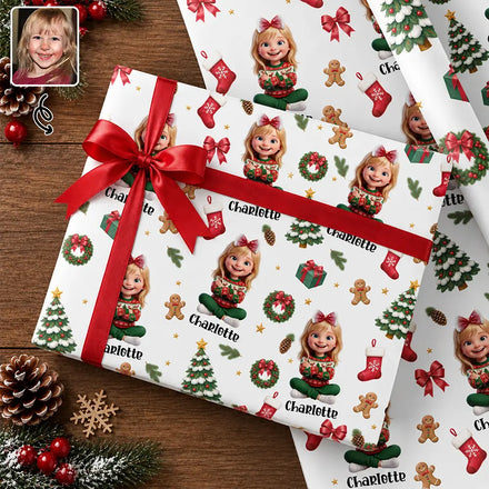 Christmas Gift For Family - Personalized Custom Photo Pet Name Festive Pattern Wrapping Paper