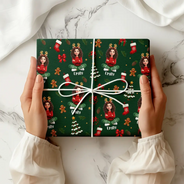 Art Design,Christmas,Custom Photo,Gift For Kids,Happy,Photo - Christmas Accessories 3D Cartoon Pet - Christmas Gift For Family - Personalized Custom Photo Pet Name Festive Pattern Wrapping Paper