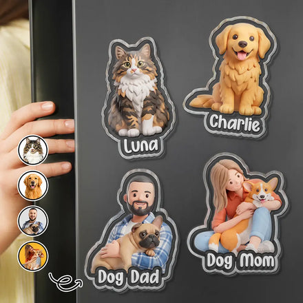 Gift For Pet Lover - Personalized Custom Photo Clay Effect Character With Name Acrylic Magnet